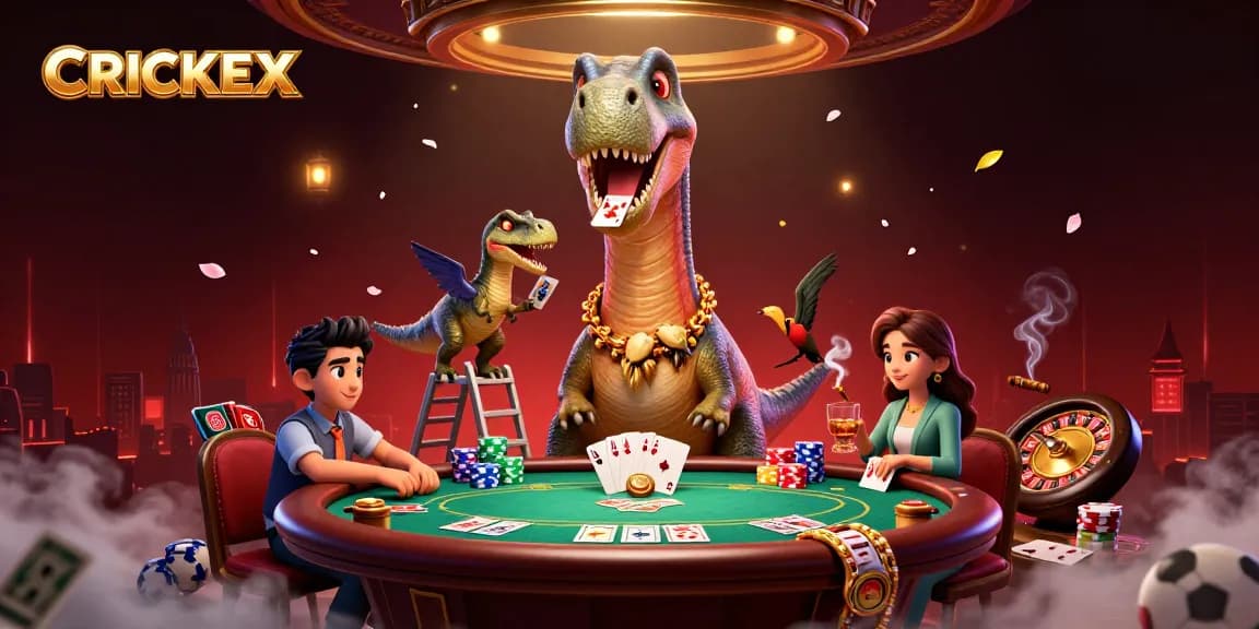 Engage with CRICKEX as a dinosaur and clever dealer create a unique betting scene.