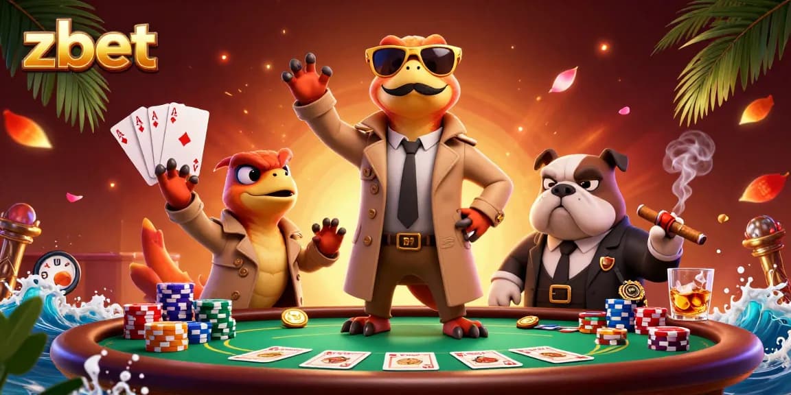 Experience zbet's thrilling poker atmosphere with raptors in a trench coat at a VIP casino lounge.