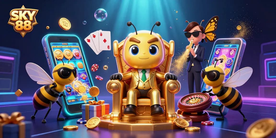 SKY 88 showcases an engaging casino adventure with spinning reels, golden coins, and vibrant character interaction.
