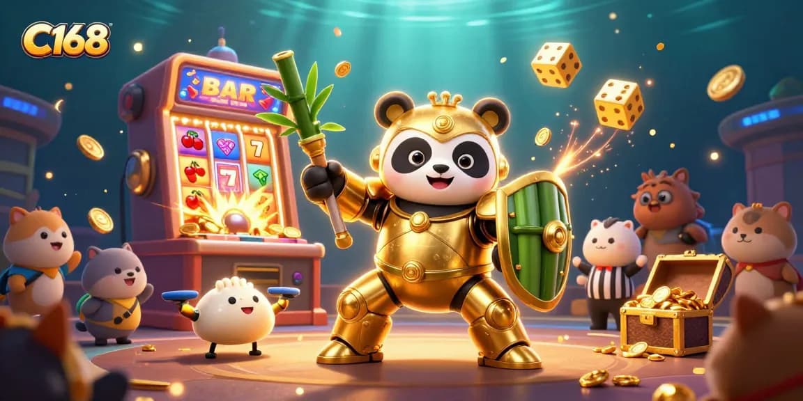 C168 players enjoy massive jackpots with vibrant slot machines and dynamic gaming scenes.