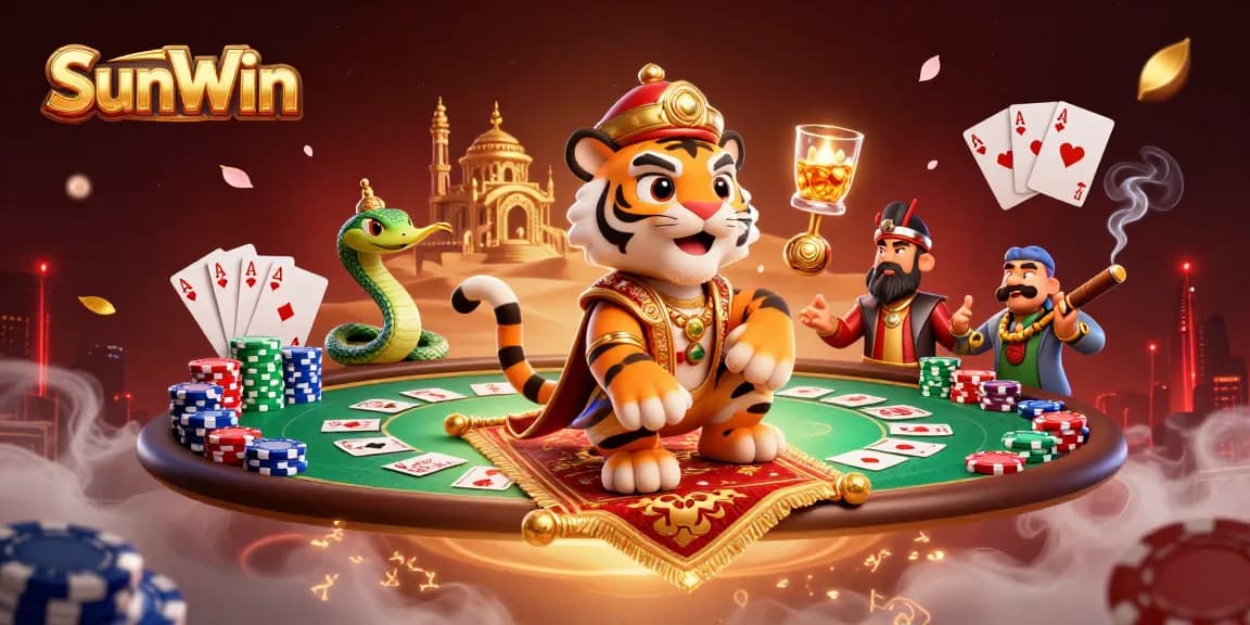 Engage in thrilling gameplay with SunWin's vibrant casino atmosphere featuring poker tables and excitement.