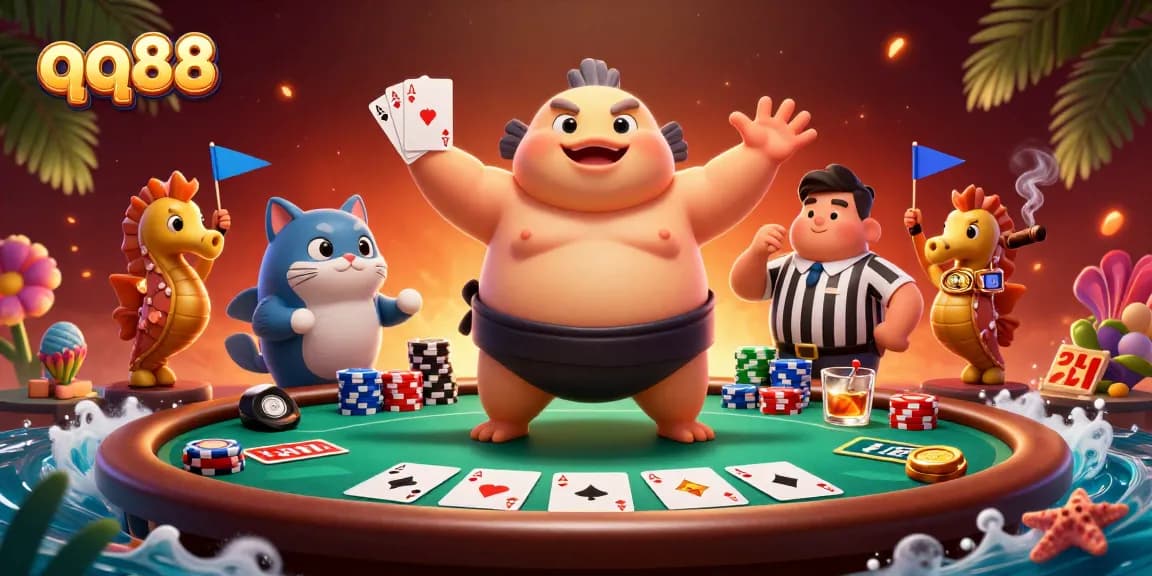 Engage with qq88's thrilling casino experience featuring an underwater poker match.