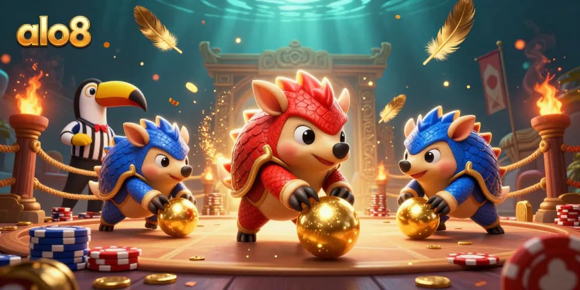 alo8 pangolins compete in a vibrant casino scene, showcasing dynamic gambling action with poker chips.