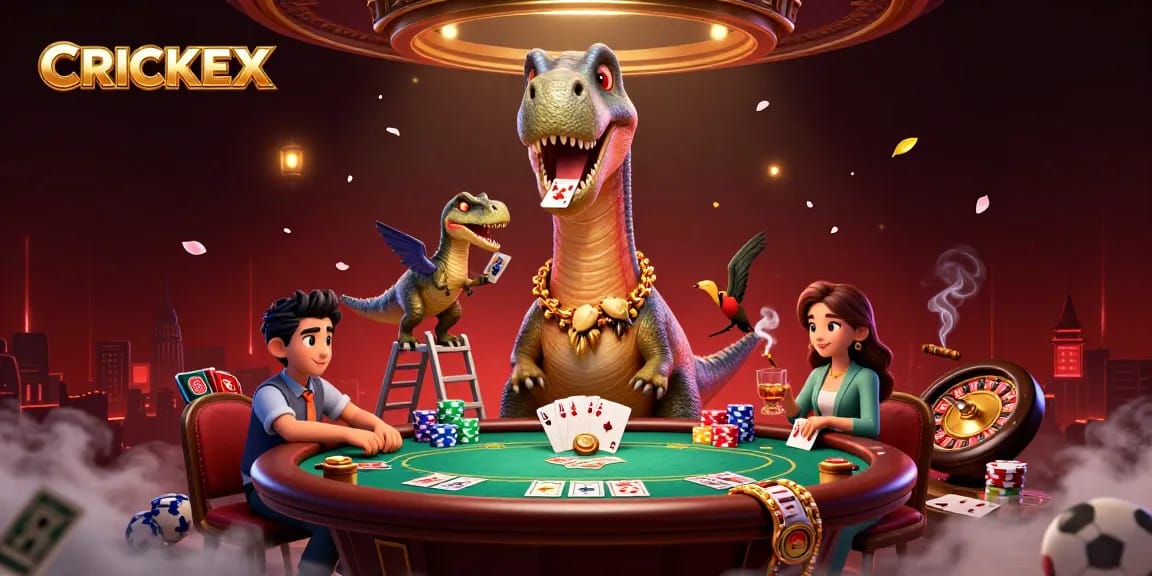 Engage with CRICKEX as a dinosaur and clever dealer create a unique betting scene.