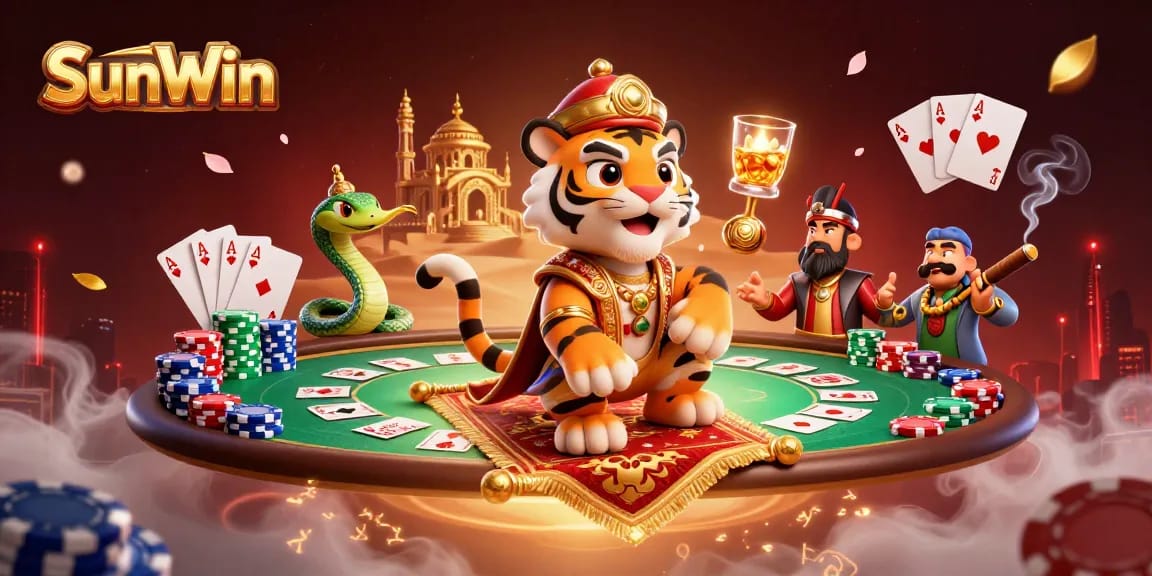 Engage in thrilling gameplay with SunWin's vibrant casino atmosphere featuring poker tables and excitement.