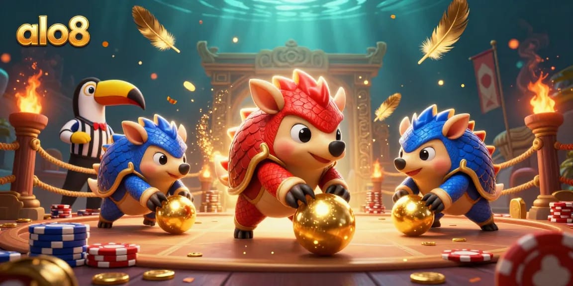 alo8 pangolins compete in a vibrant casino scene, showcasing dynamic gambling action with poker chips.