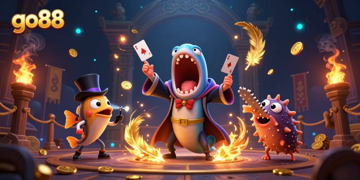 Experience the excitement of go88 with a captivating 3D illustration of vibrant ocean-themed casino characters.
