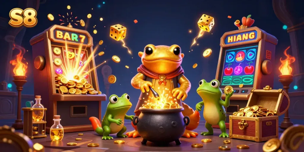 Experience S8 at its finest with golden alchemy and vibrant casino elements bursting into action.
