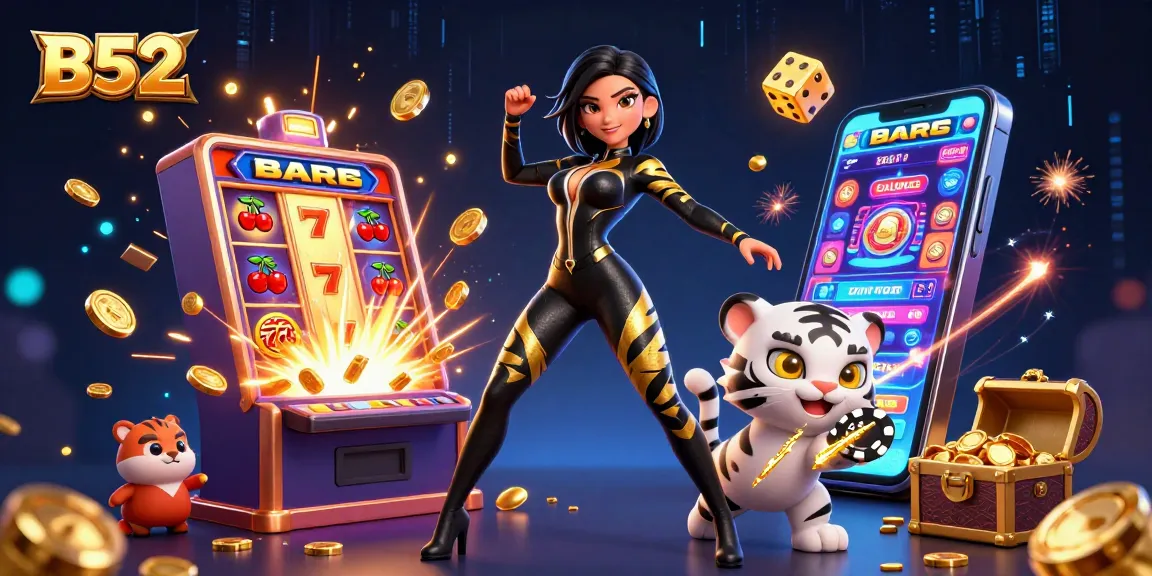 Experience thrilling casino action in this B52-inspired illustration featuring dynamic characters and gaming elements.