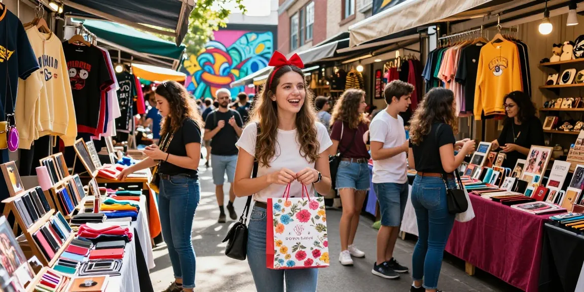Shopping experience at giftsforgirls.in.net with trendy accessories and vibrant stalls.
