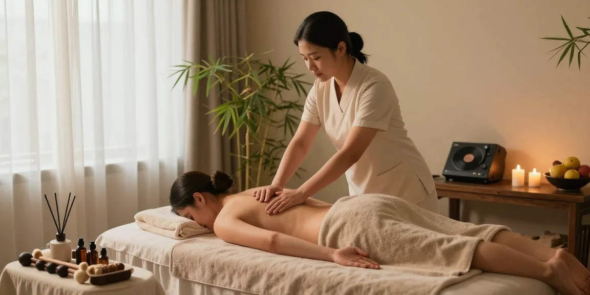 Relaxing 부평출장마사지 scene with a therapist in a calming spa environment, soft lighting, and serene decor elements.