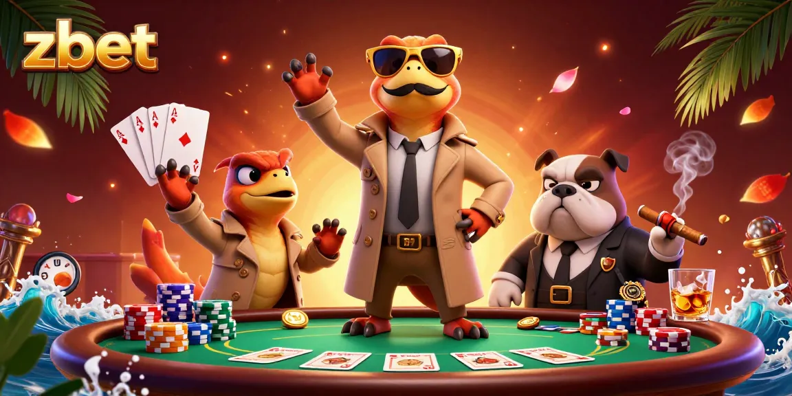 Experience zbet's thrilling poker atmosphere with raptors in a trench coat at a VIP casino lounge.