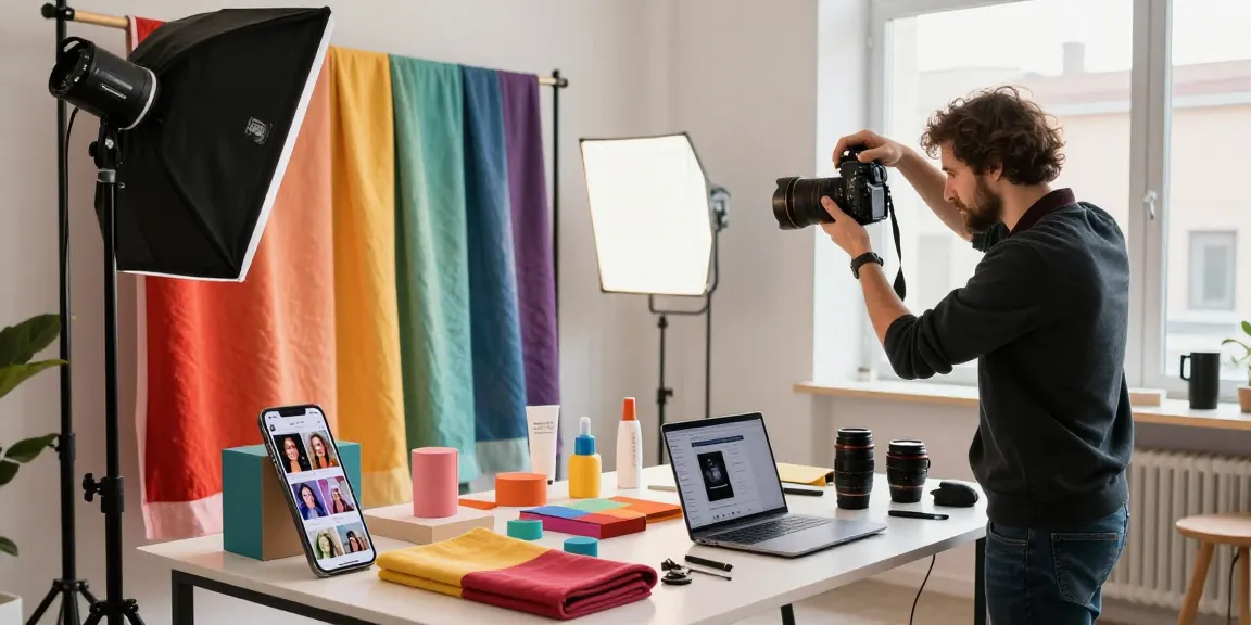 Fotografo ecommerce Milano che cattura immagini di prodotto in un'ambientazione studio vibrante