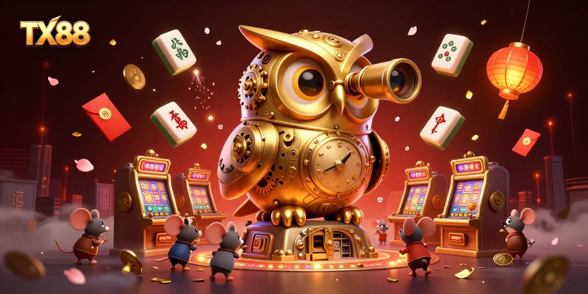 Experience the excitement of TX88 with a golden owl and lively casino action.