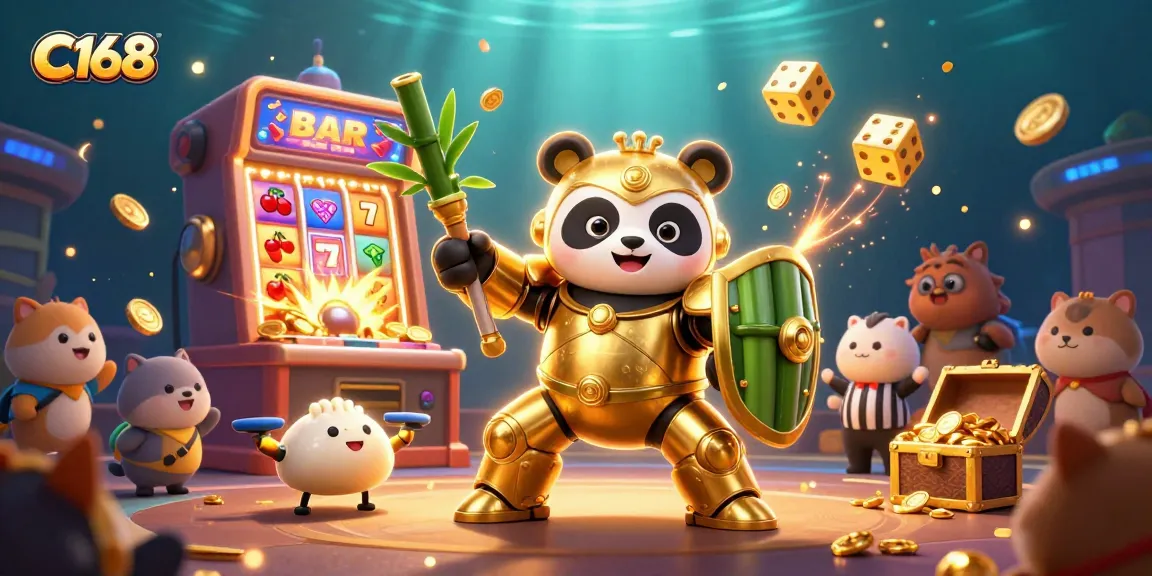 C168 players enjoy massive jackpots with vibrant slot machines and dynamic gaming scenes.