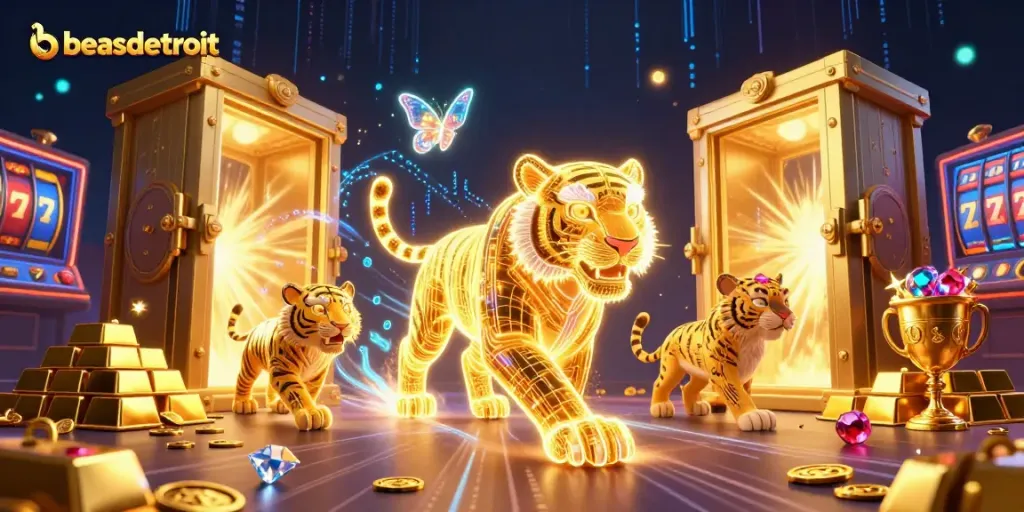 Experience high-energy gaming at beasdetroit with neon characters and vibrant casino visuals.