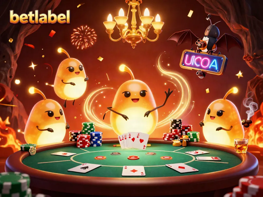Experience the excitement of betlabel casino with glowworms illuminating a vibrant game scene full of poker action.