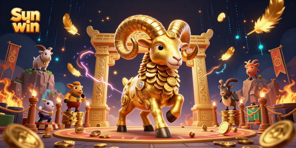Experience thrilling gaming at Sun win with a golden ram leading a spectacular casino battle scene.