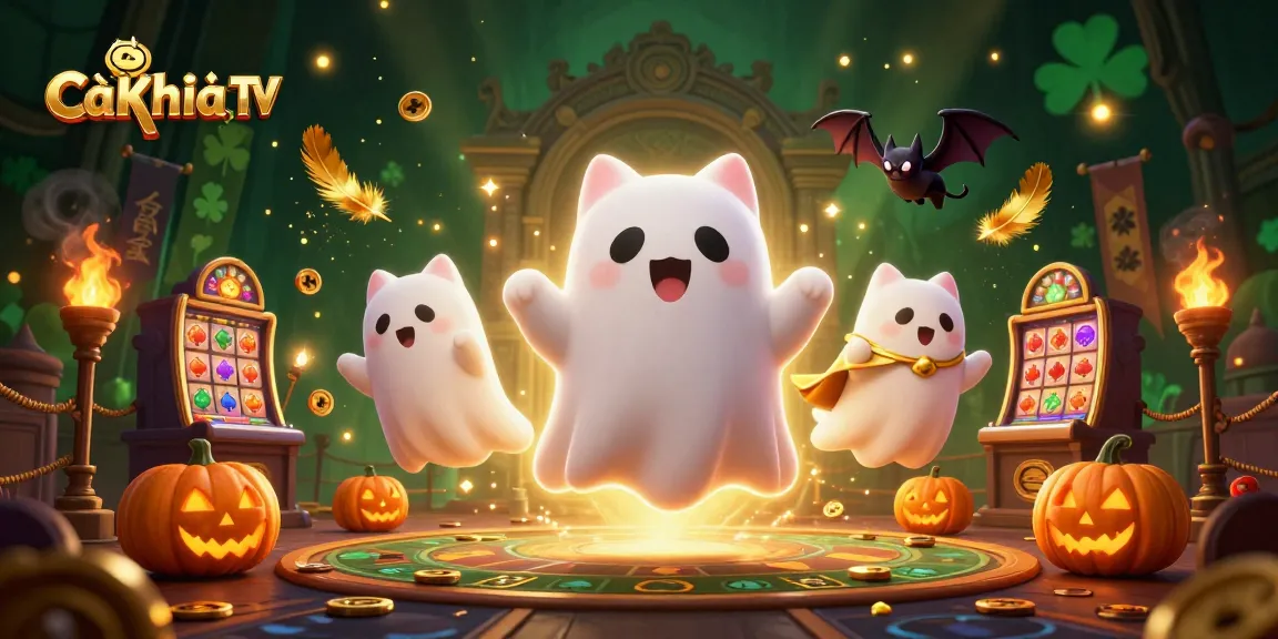 Cà Khịa TV brings excitement to gambling with a friendly ghost cat and its vampire bat companion in a haunted casino scene.
