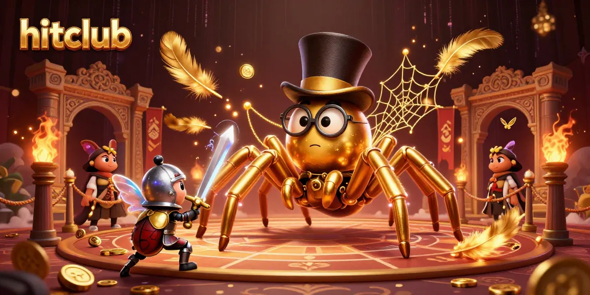 Hitclub captures the excitement of gambling with a golden tarantula and beetle knight amidst dazzling casino elements.