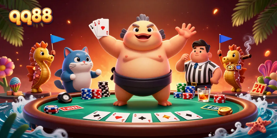Engage with qq88's thrilling casino experience featuring an underwater poker match.