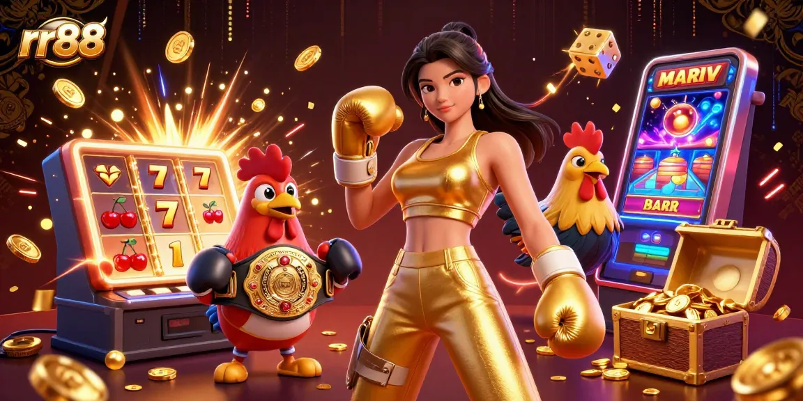 Play exciting slots and win with rr88, featuring vibrant characters and casino elements.