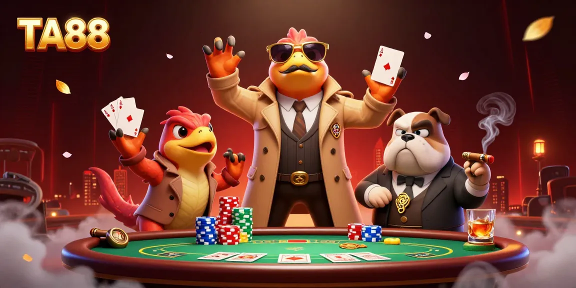 Experience TA88's vibrant casino scene with playful raptors navigating VIP entry.