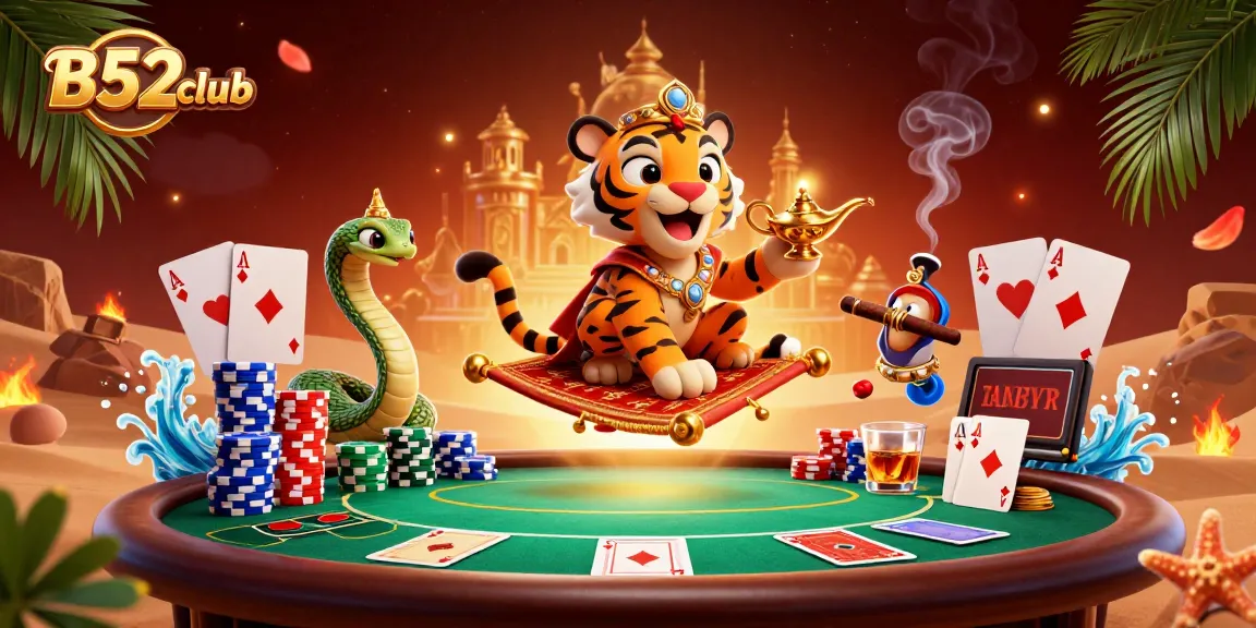 B52club offers thrilling gameplay with a vibrant casino-themed 3D illustration showcasing rich gaming elements.