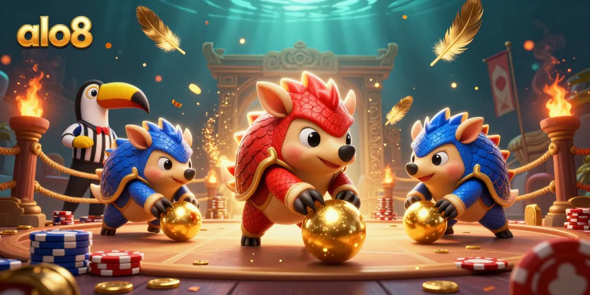 alo8 pangolins compete in a vibrant casino scene, showcasing dynamic gambling action with poker chips.